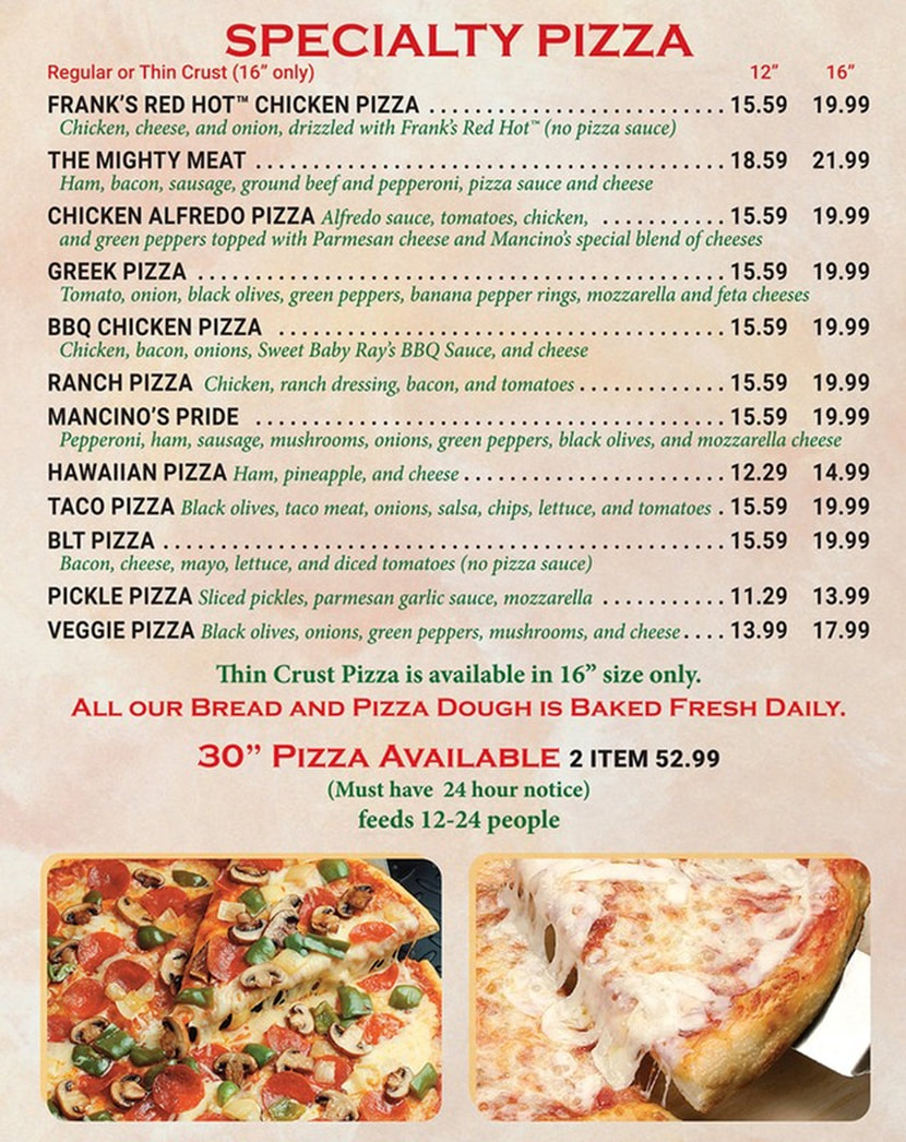 SPECIALTY PIZZA Regular or Thin Crust (16